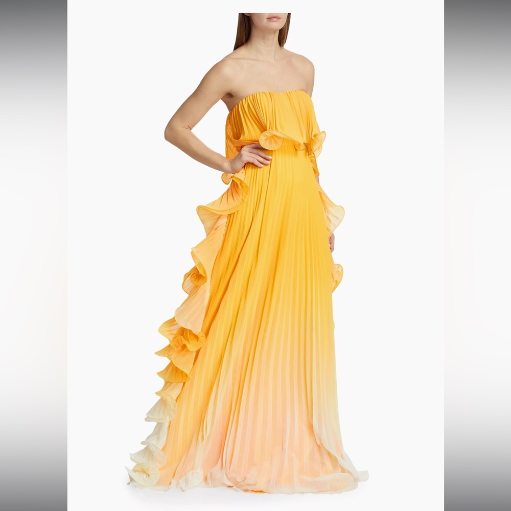 Badgley Mischka Yellow Ombré Ruffled Gown